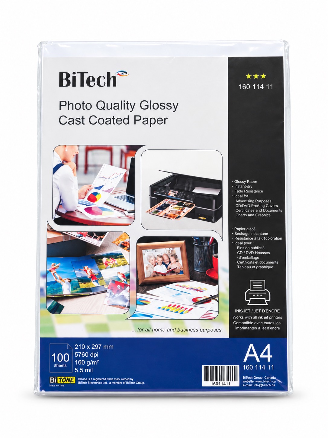 کاغذ فتوگلاسه 160 گرم 100 برگی A4 - BITECH