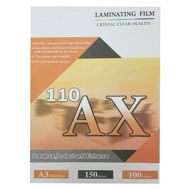 طلق لمینت براق  150 میکرون سایز A3 برند AX