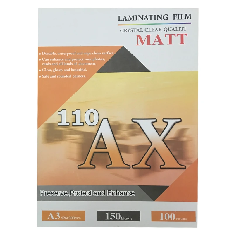 طلق لمینت مات 150 میکرون سایز A3 برند AX
