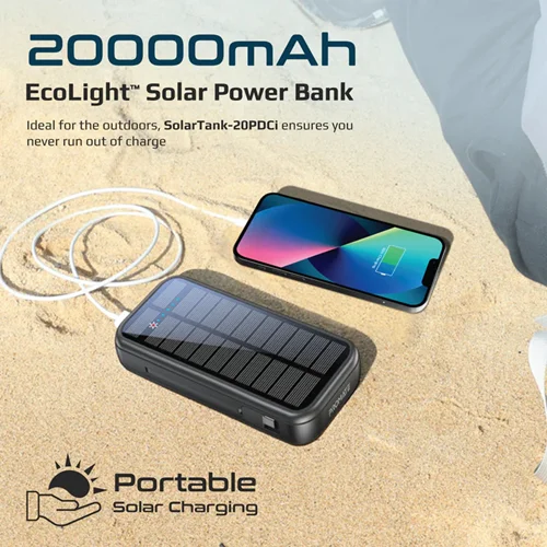 پاوربانک خورشیدی پرومیت مدل SOLARTANK-20PDCI ظرفیت 20000 میلی آمپر ساعت
